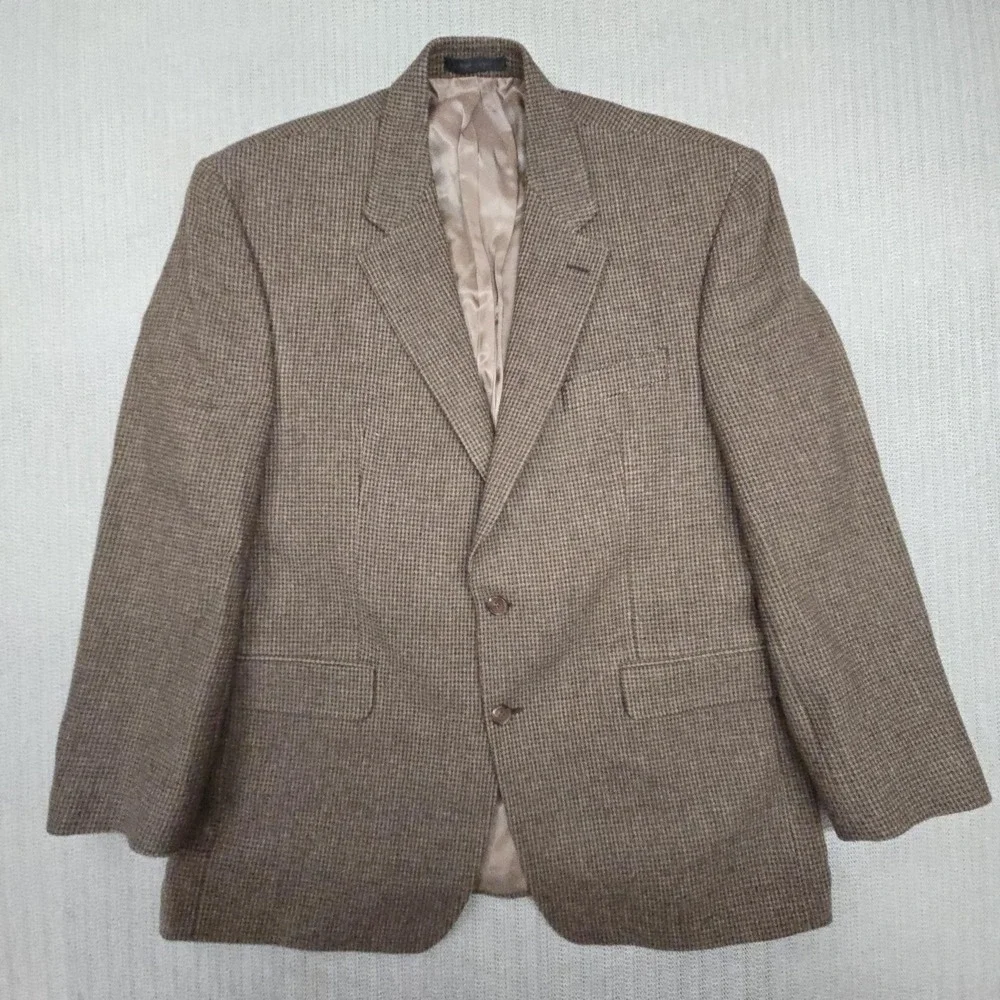 Lauren Ralph Lauren Blazer Mens 44 Brown Wool Tweed Check Sport Coat Jacket